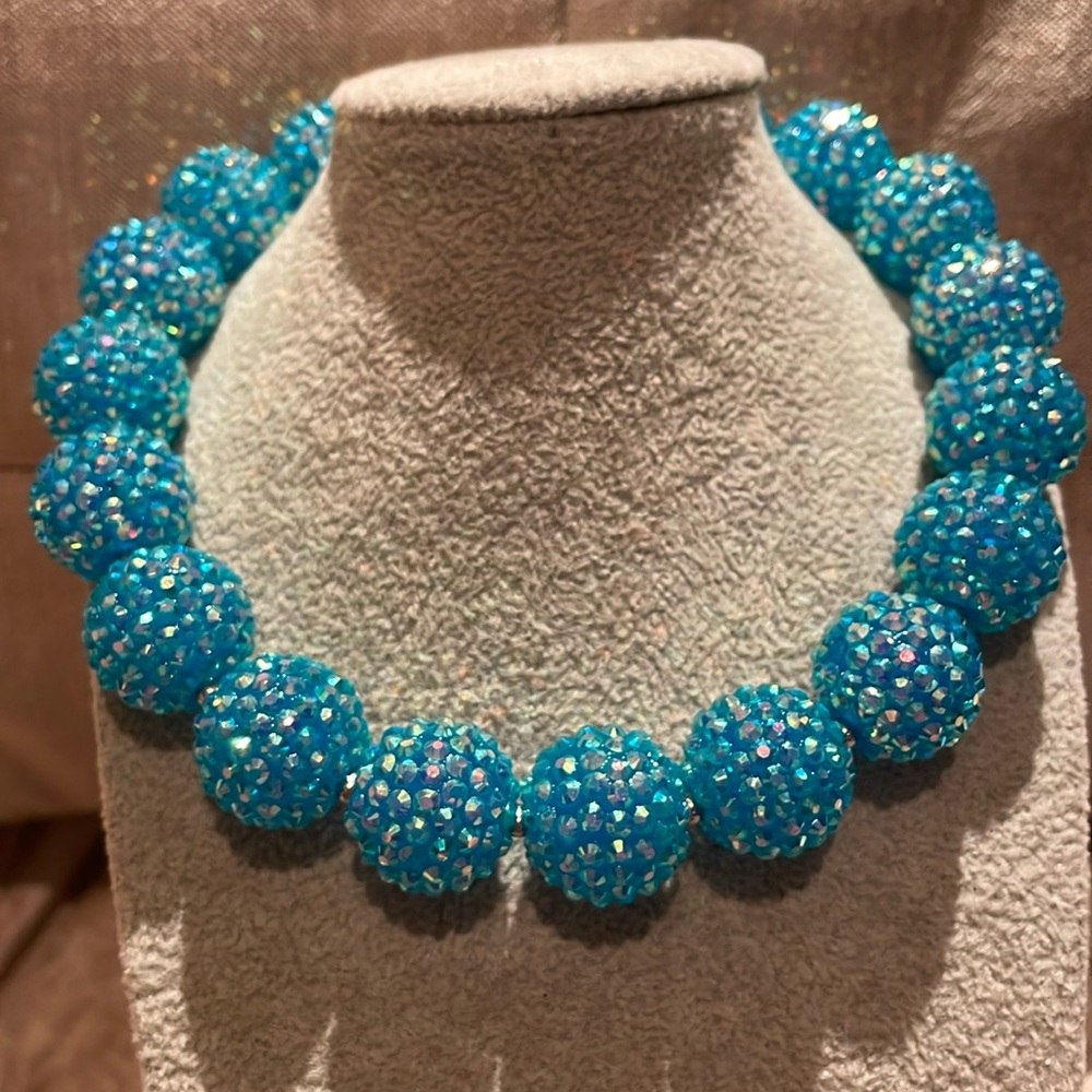 Chunky Playful Blue Crystal Necklace 14” choker